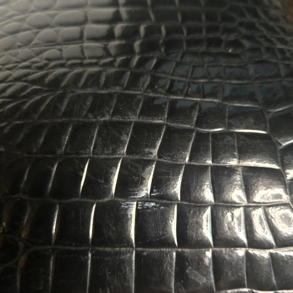 St. John Black Croc Embossed Patent Leather Tote Bag Gold Turn Lock Shoulder Bag
